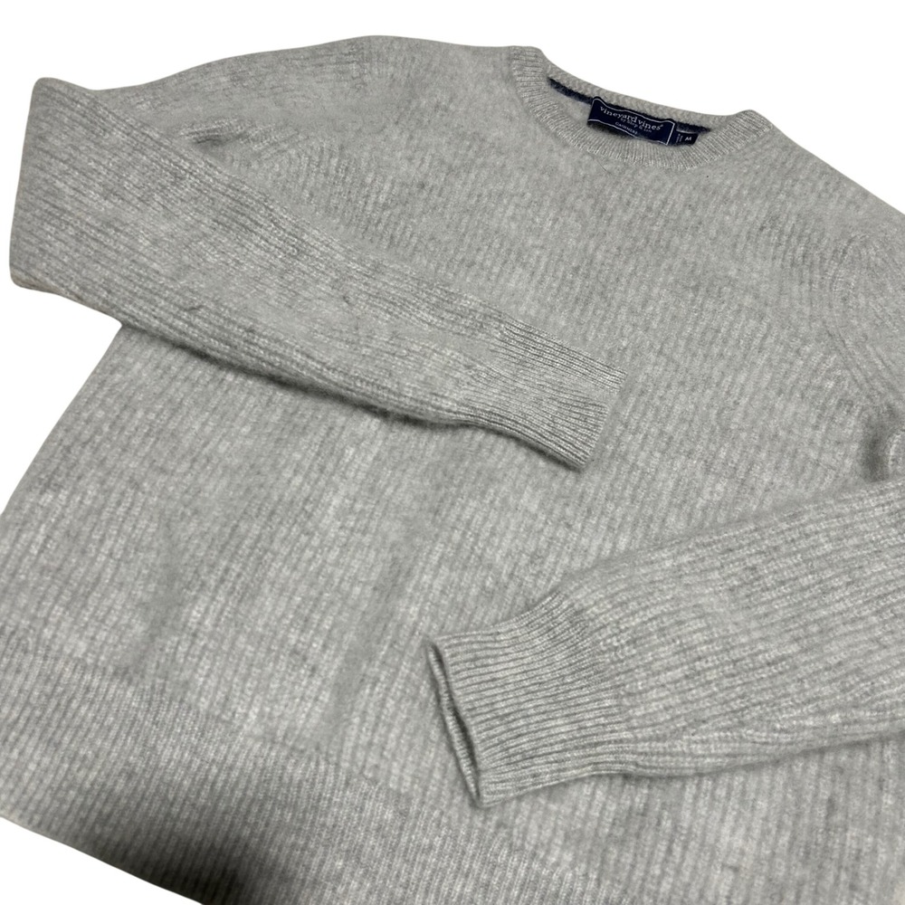Vineyard Vines Sweater Girls M Gray 100% Cashmere Ribbed Knit Crewneck